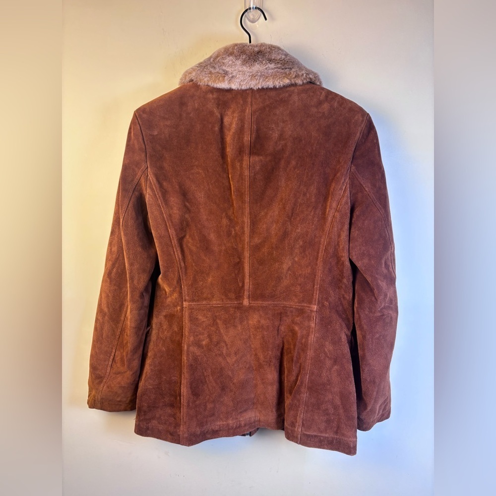 Vintage Winlet Brown Suede Leather Jacket with Faux Fur Collar Size Medium - Picture 2 of 7